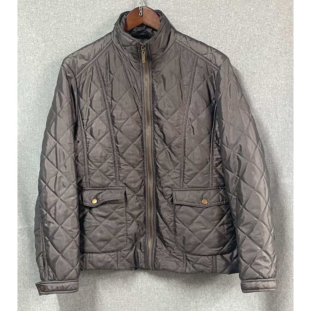 Jane Ashley Women’s L Gray Quilted Jacket Zip Front Utility Pockets